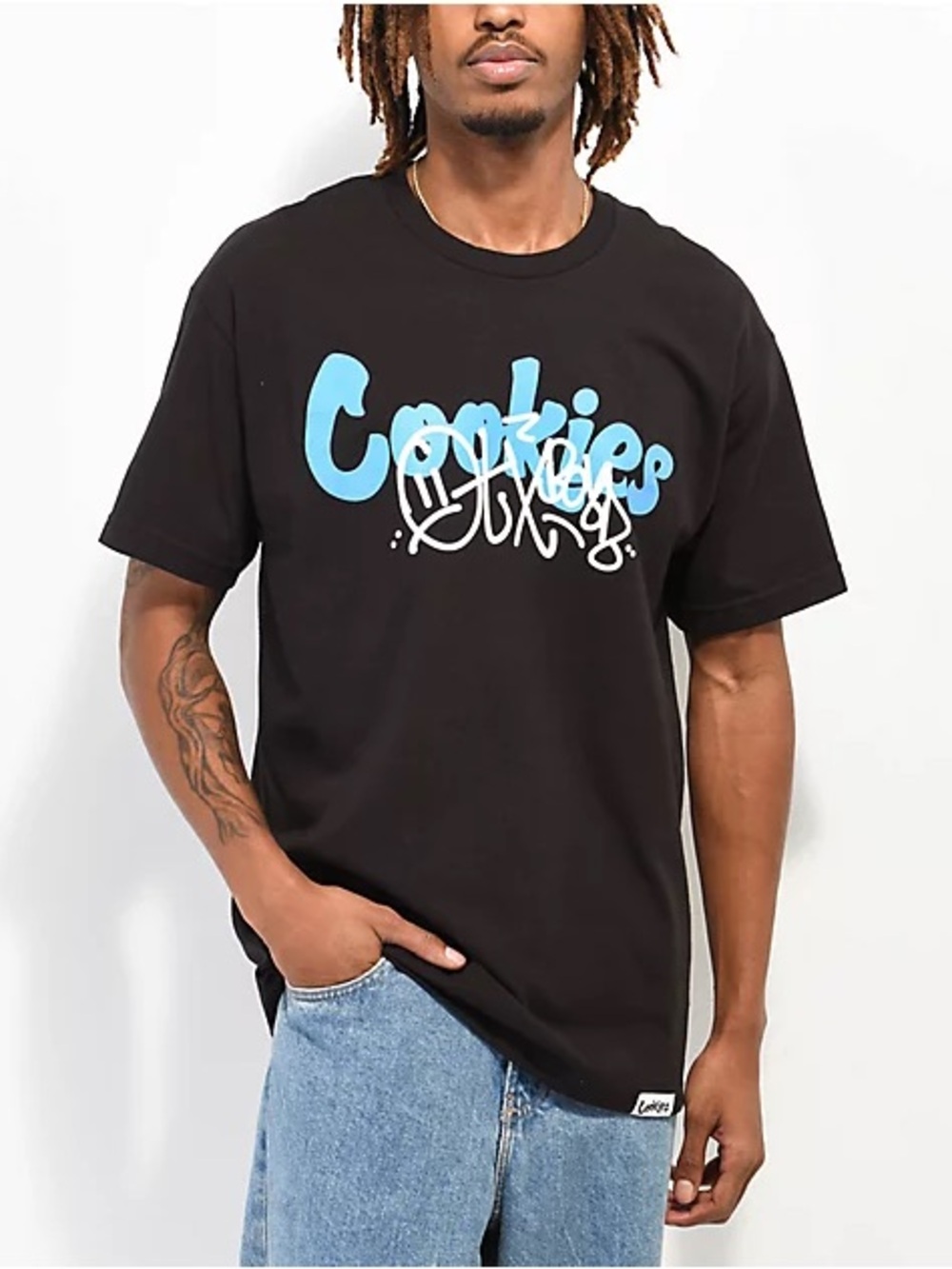 Cookies Black Short-Sleeve Graphic Tee with Blue Logo